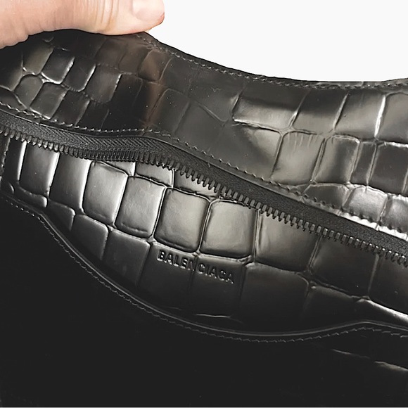 NEW AUTH BALENCIAGA CLASSIC NEO SMALL EMBOSSED CROC LEATHER GUNMETAL MED BAG - Picture 3 of 12